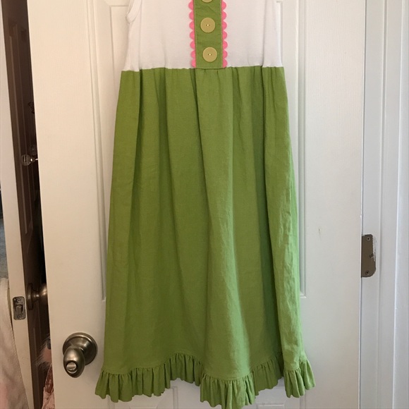Linen Lime green tank Girls Dress - Picture 6 of 6